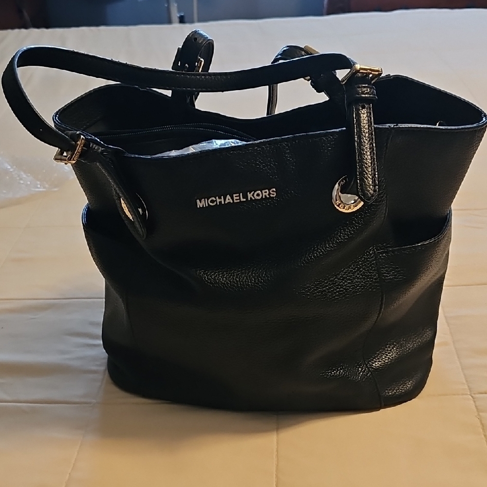 Michael Kors Black Shoulder Bag with Gold Accents